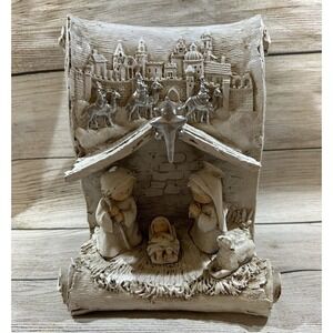 Cracker Barrel Nativity on Scroll Holy Family Silver Magi & Star GORGEOUS TubB7